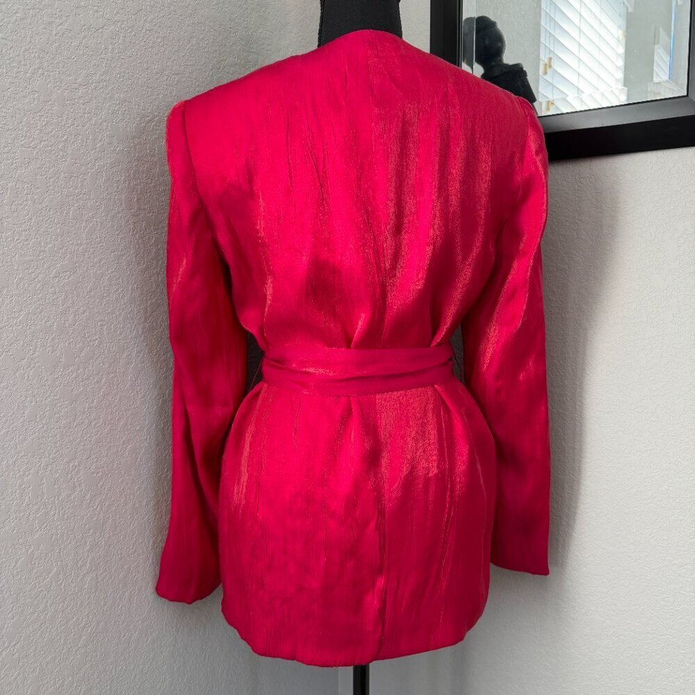 ZARA Double Breasted Belted Pink Blazer Wrinkle Effect Jacket XS NWT - Picture 7 of 16